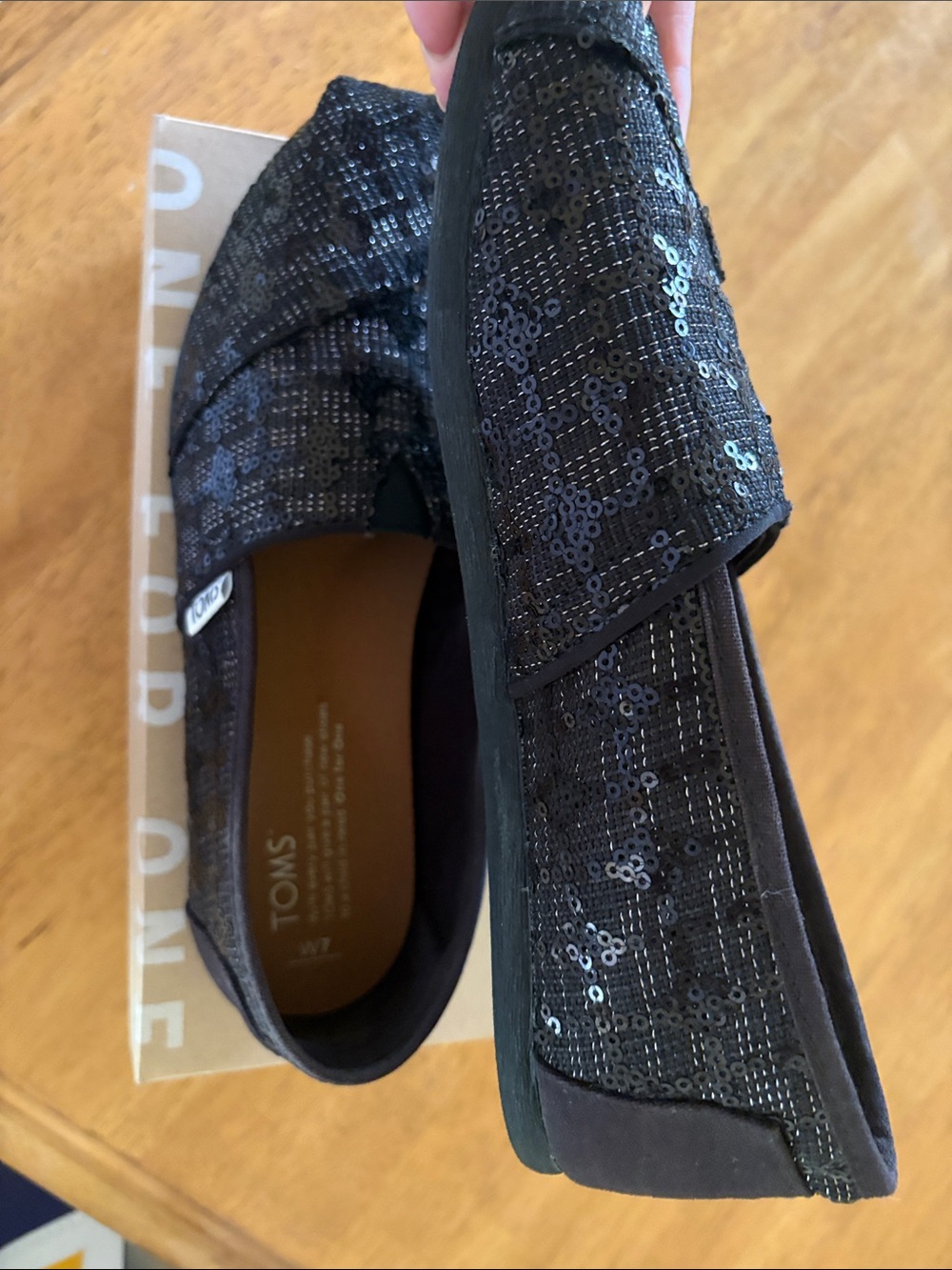 Toms Black Sequin Quilted Slip-On Flats - Picture 4 of 6